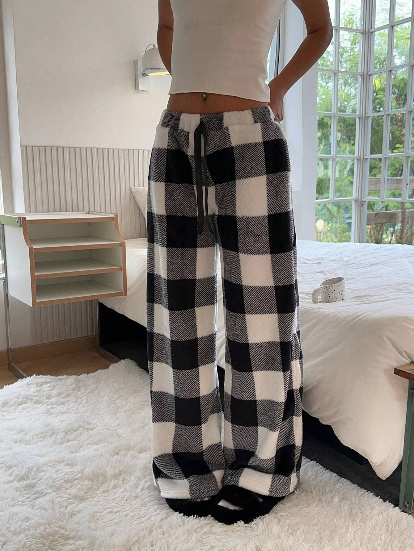 Women's Tie-Waist Fluffy Print Casual Wide Leg Baggy Pants
