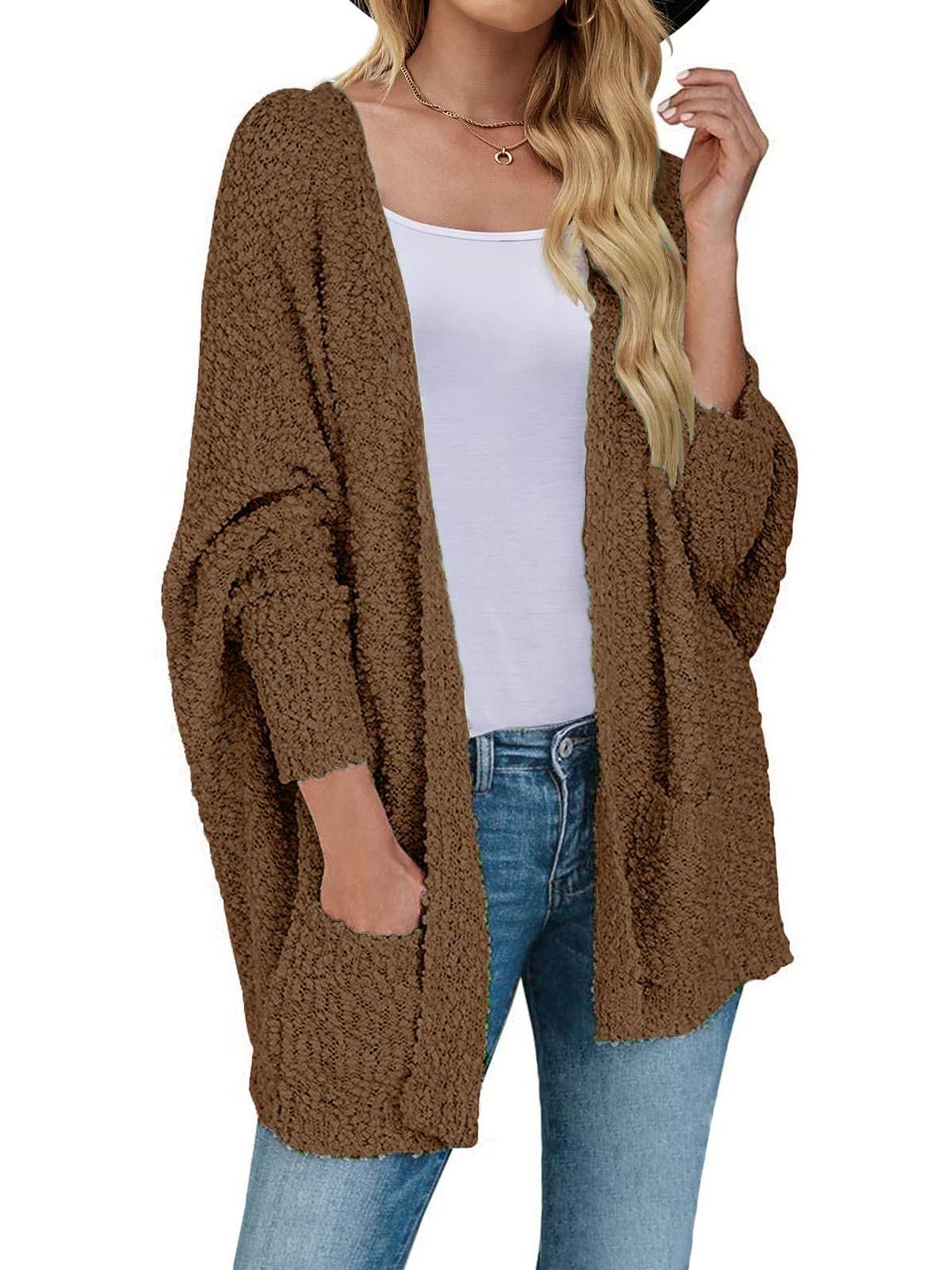 Women's 2024 Fall Winter Popcorn Long Sleeve Open Front Chunky Knit Oversized Cardigan Sweater Coat