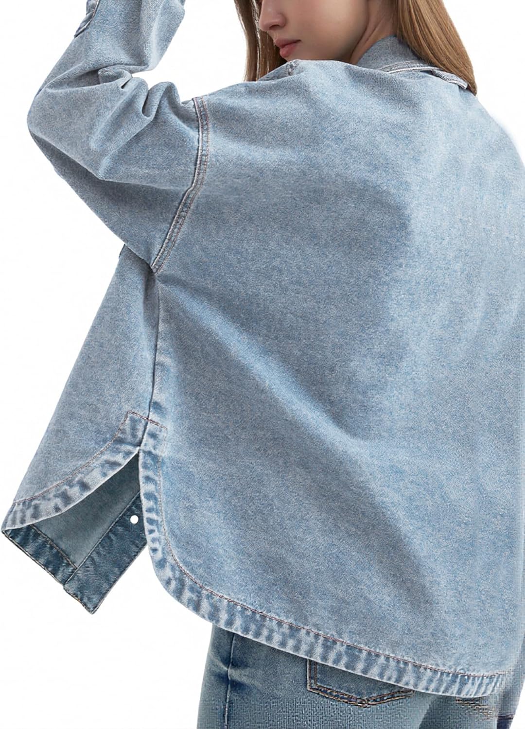 Womens Denim Jacket Wash Jean Jacket Coats With Pockets
