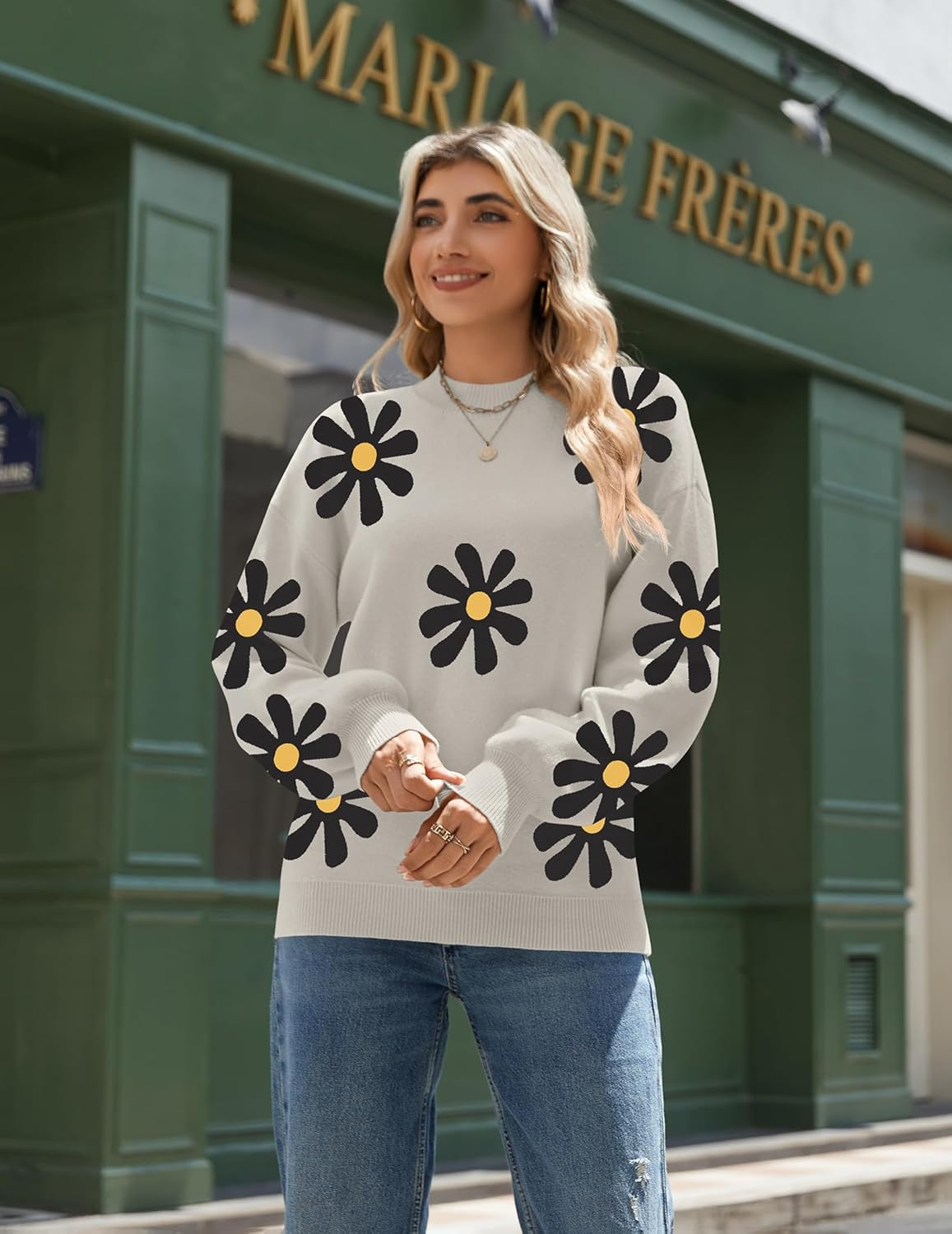 Women Long Sleeve Turtleneck Pullover Lantern Knit Sweater