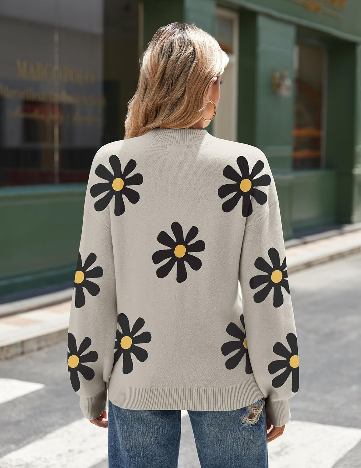 Women Long Sleeve Turtleneck Pullover Lantern Knit Sweater