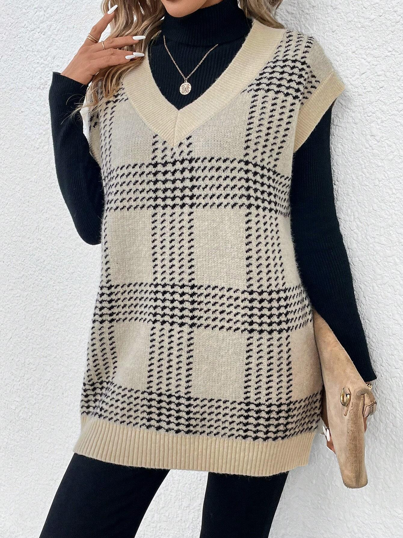Women's Oversized V Neck Knit Sweater Vest