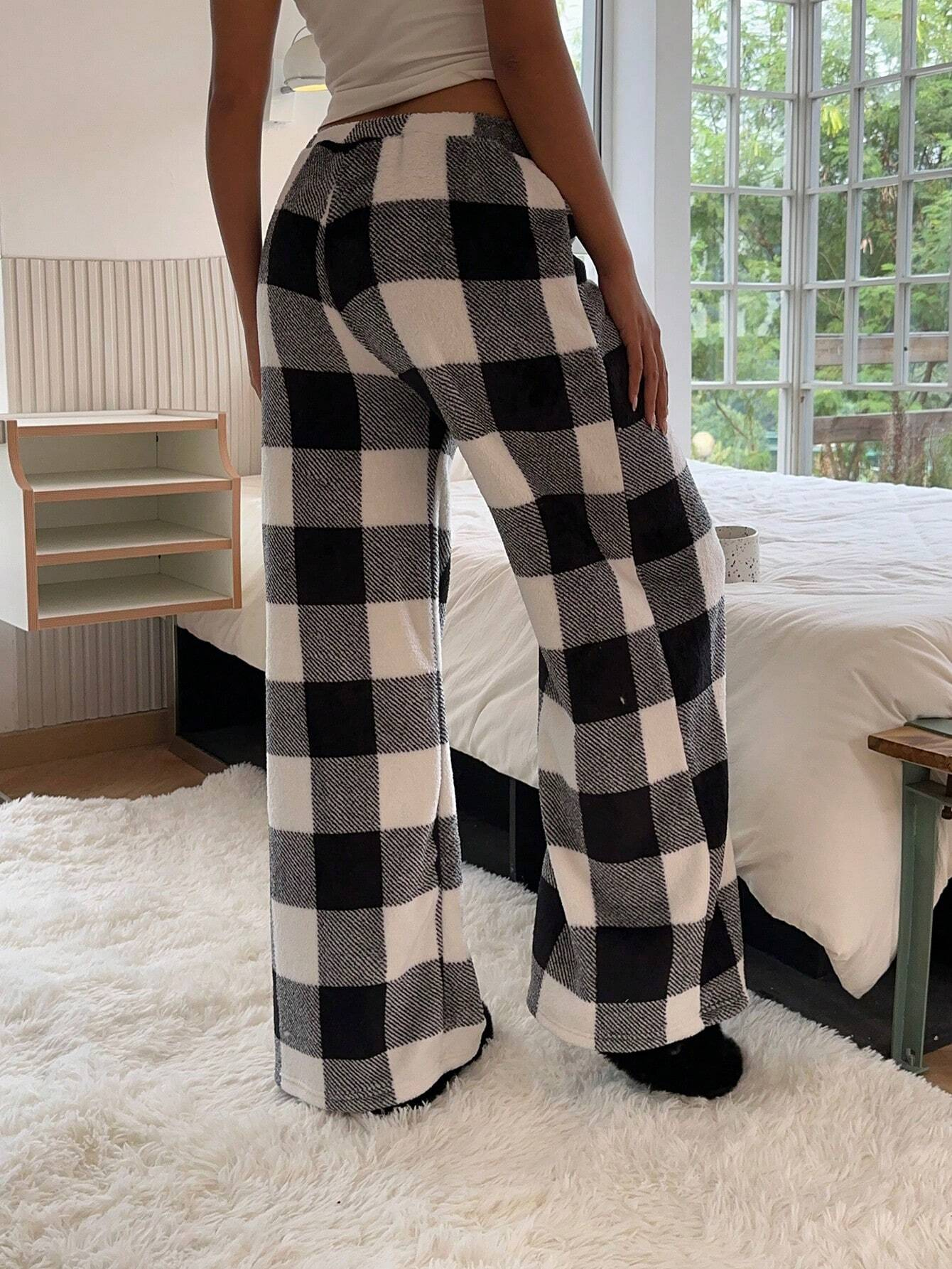 Women's Tie-Waist Fluffy Print Casual Wide Leg Baggy Pants