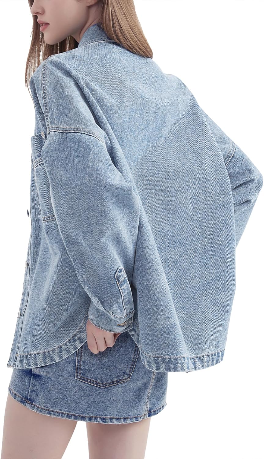 Womens Denim Jacket Wash Jean Jacket Coats With Pockets