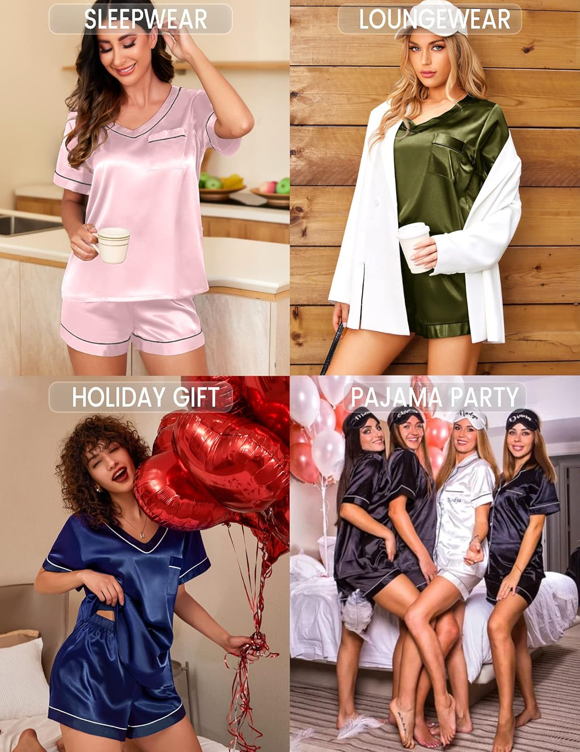 Women Short Sleeve Satin Silk Pajama