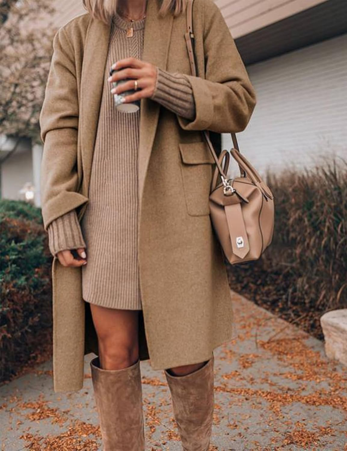 Women's Long Cardigan Wool Coat Open Front Pockets Warm Lapel Jacket Coat