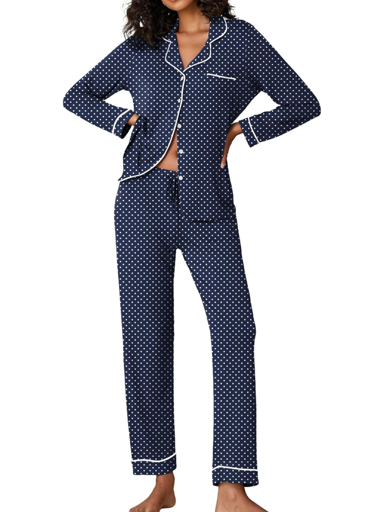 Women's Long-Sleeved Soft Button Christmas Loungewear Set