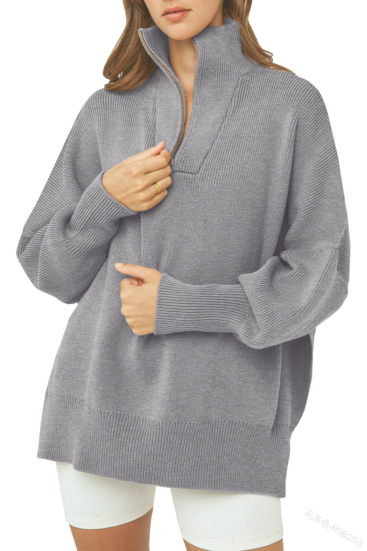 Women's Oversized Quarter Zip  Sweater Pullover