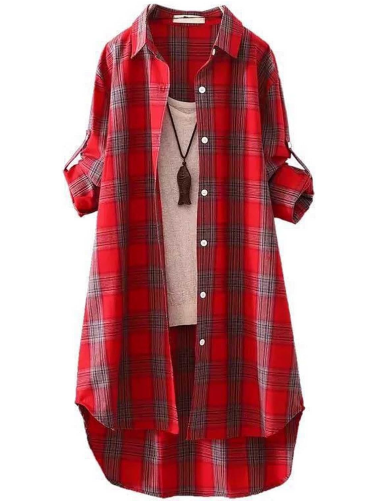 Women Casual Long Sleeve Button Down Loose Gingham Jacket