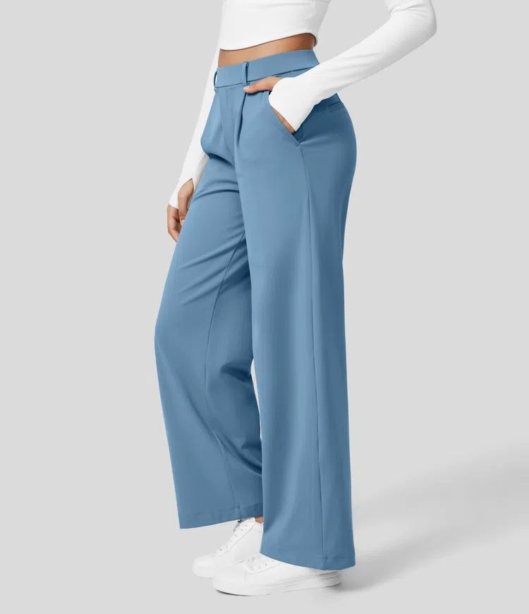 High Waisted Plicated Side Pocket Straight Leg Work Pants（Buy 2 Free Shipping）-hivebabe.com