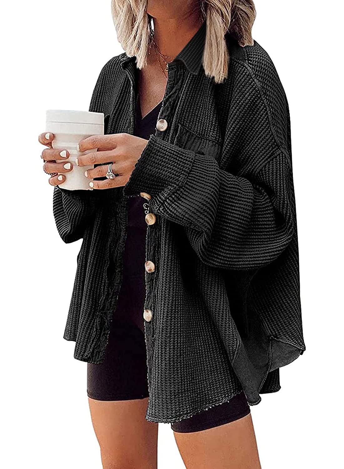 2023 Women's Waffle Knit Shirt Button Jacket
