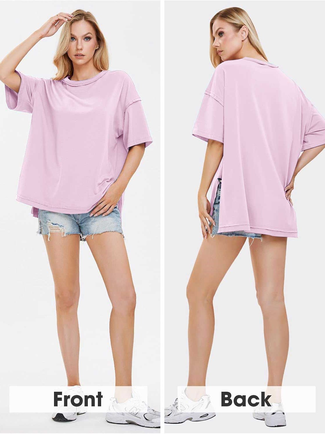 HOT SALE Oversized Crewneck Loose Side Slit Plus T-shirts 