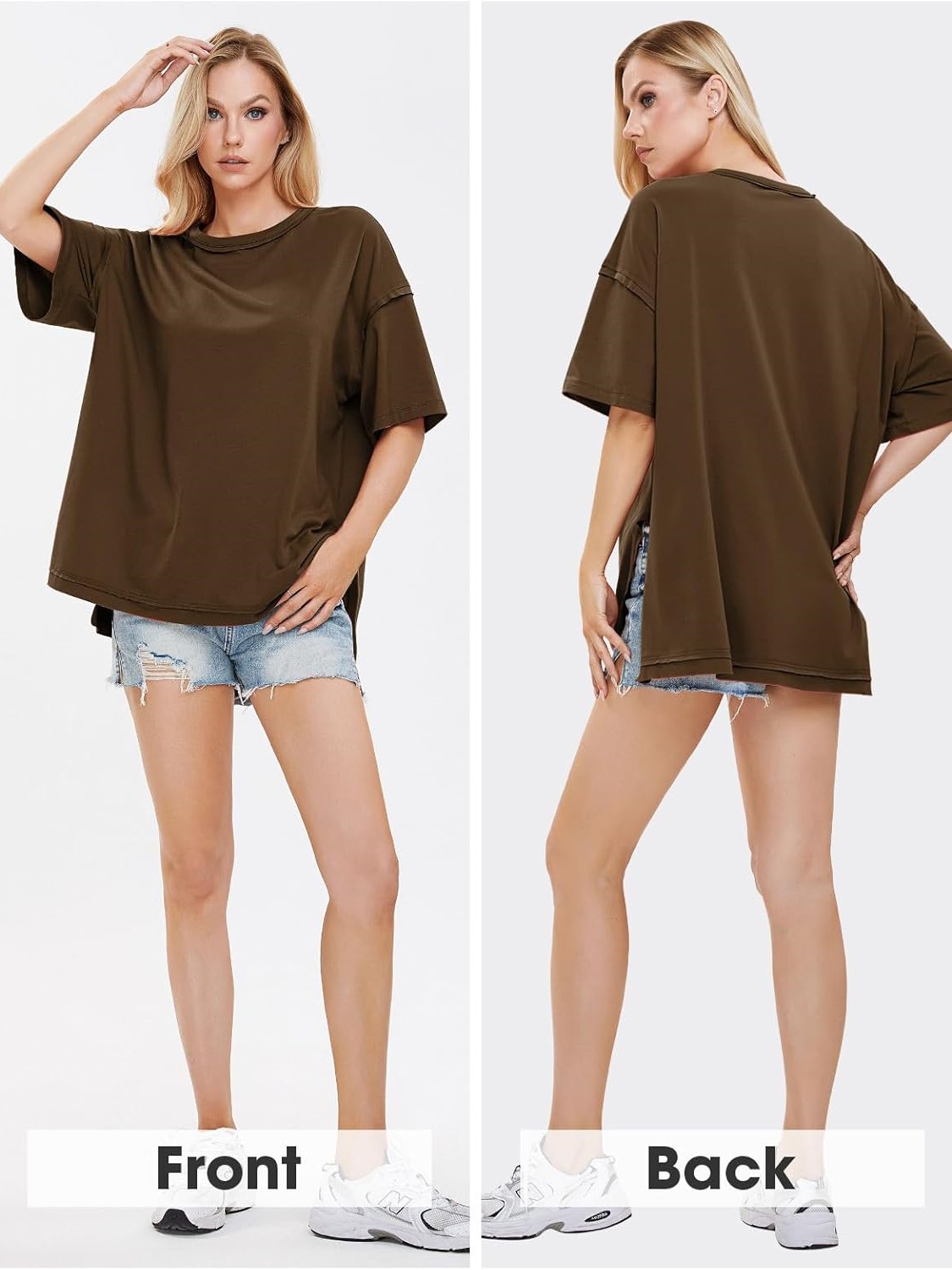 HOT SALE Oversized Crewneck Loose Side Slit Plus T-shirts 