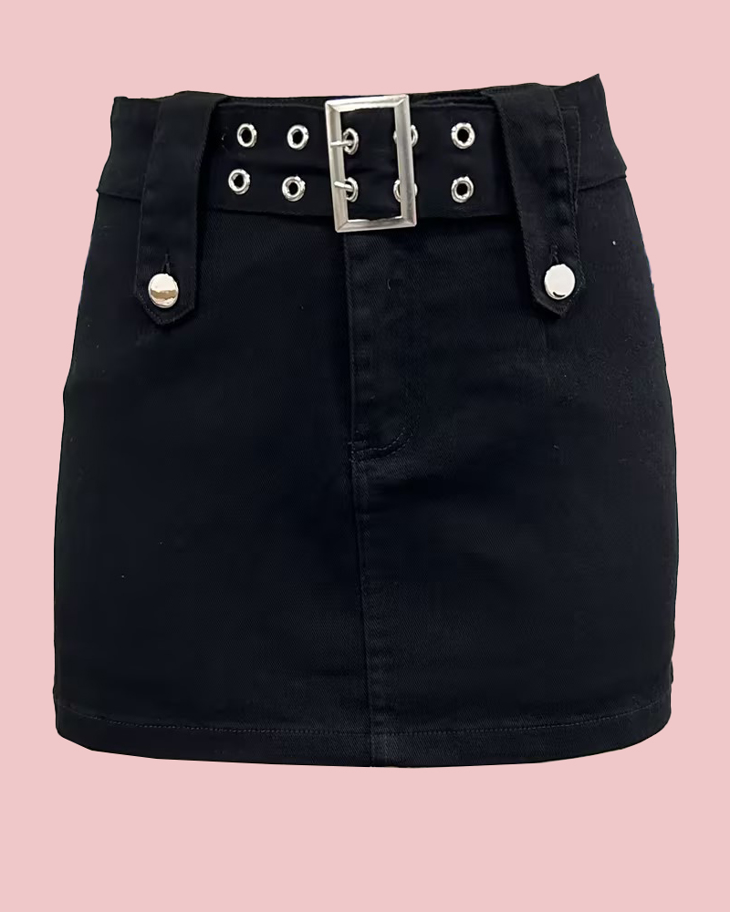 High Waisted Mini Slim Fit Denim Skirt With Shorts Underneath