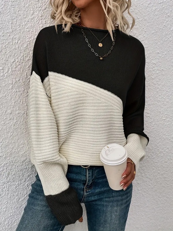 Women's off-shoulder loose color block sweater