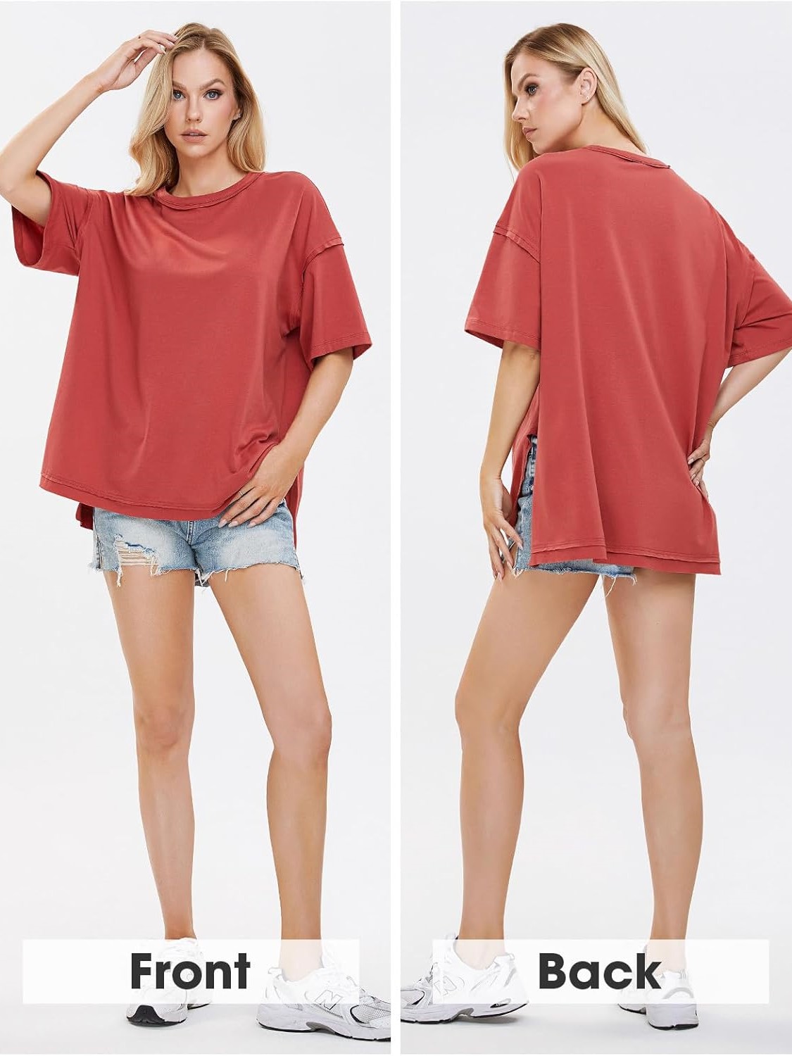 HOT SALE Oversized Crewneck Loose Side Slit Plus T-shirts 