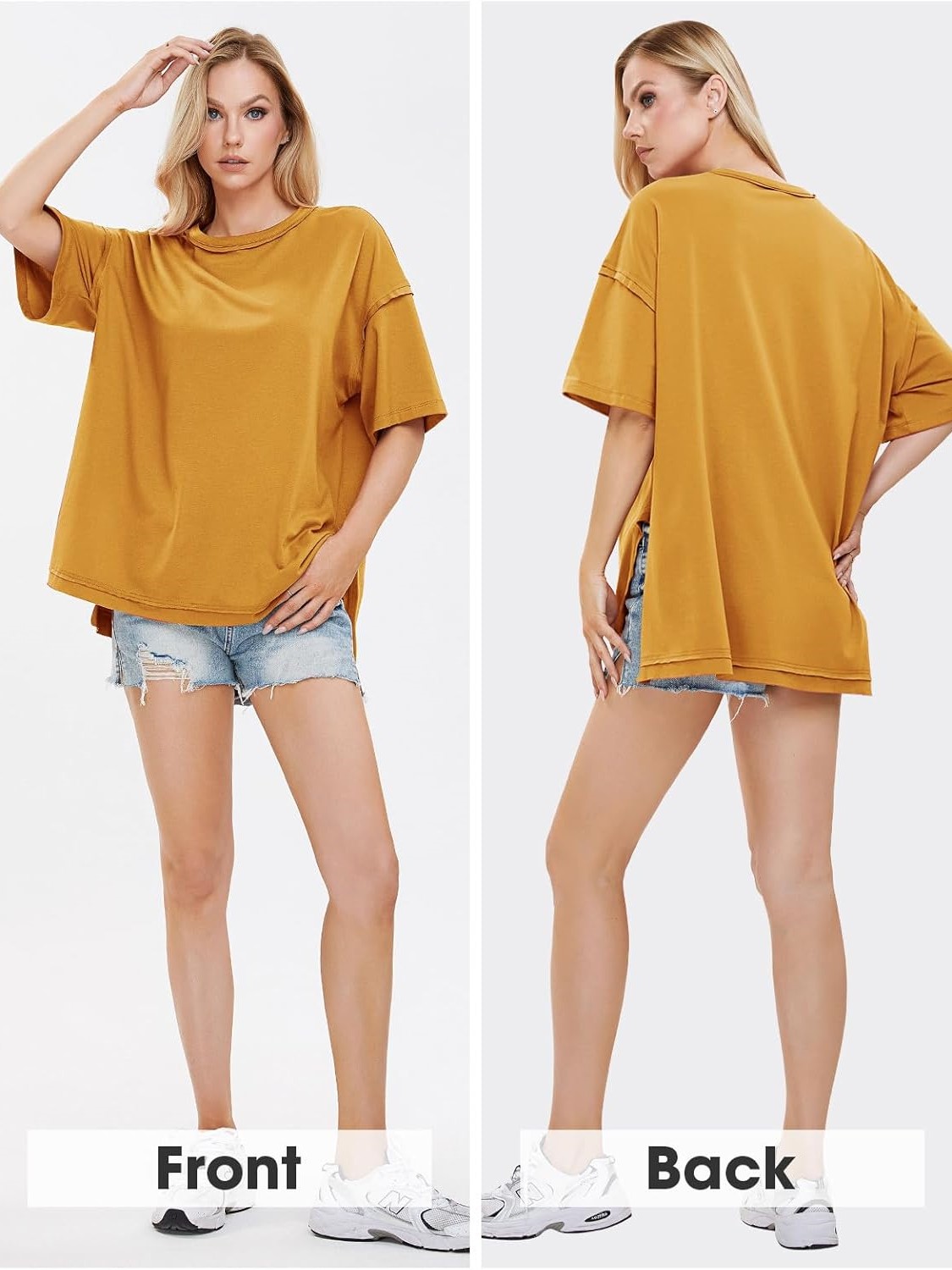 HOT SALE Oversized Crewneck Loose Side Slit Plus T-shirts 