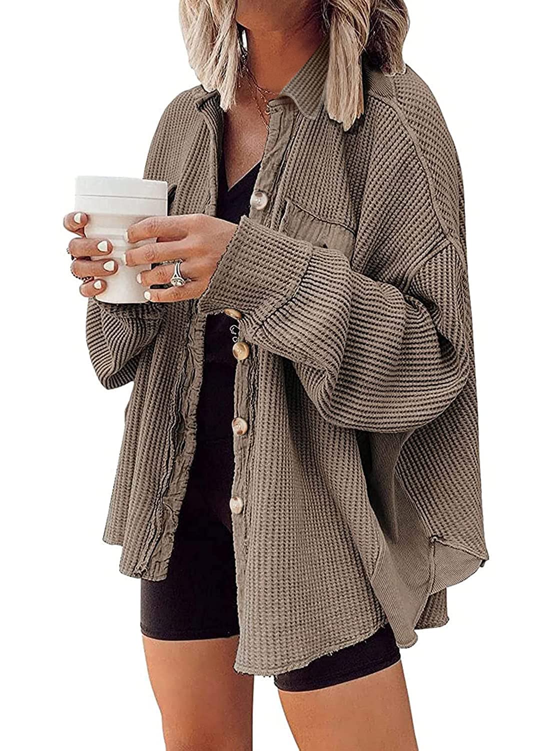 2023 Women's Waffle Knit Shirt Button Jacket