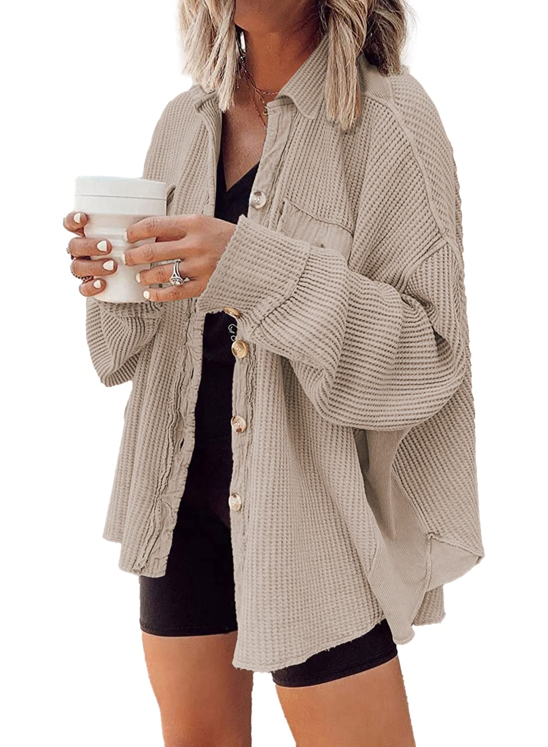 2023 Women's Waffle Knit Shirt Button Jacket