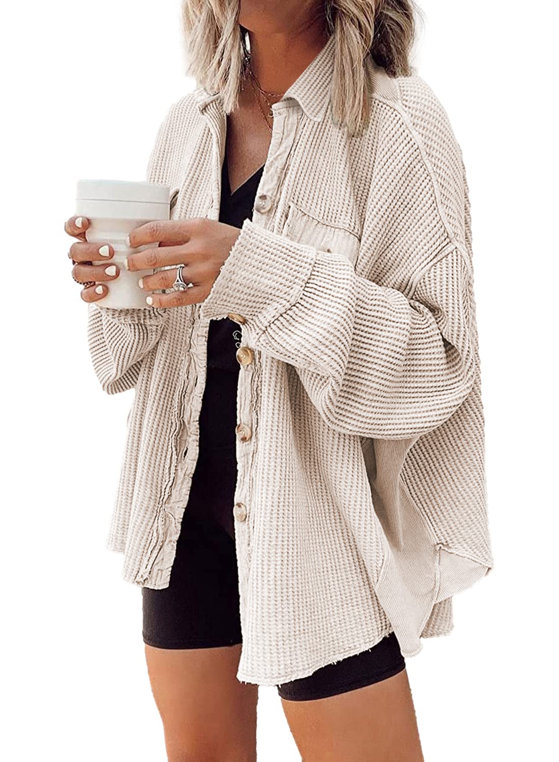2023 Women's Waffle Knit Shirt Button Jacket
