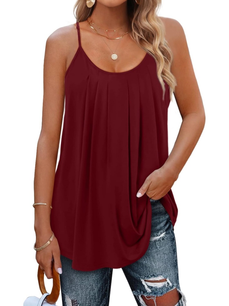 Women Spaghetti Straps Pleated Loose Tank Top