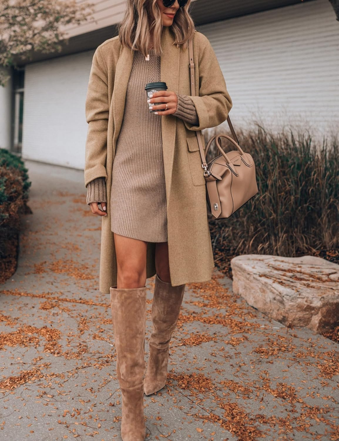 Women's Long Cardigan Wool Coat Open Front Pockets Warm Lapel Jacket Coat