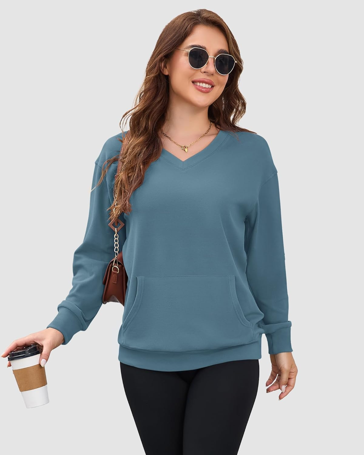 Womens Casual Long Sleeve Sweatshirt with Pockets