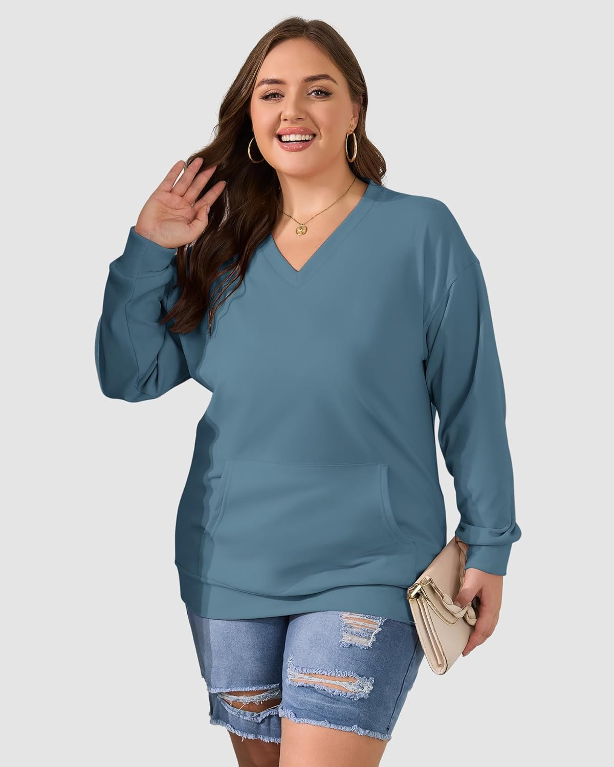Womens Casual Long Sleeve Sweatshirt with Pockets
