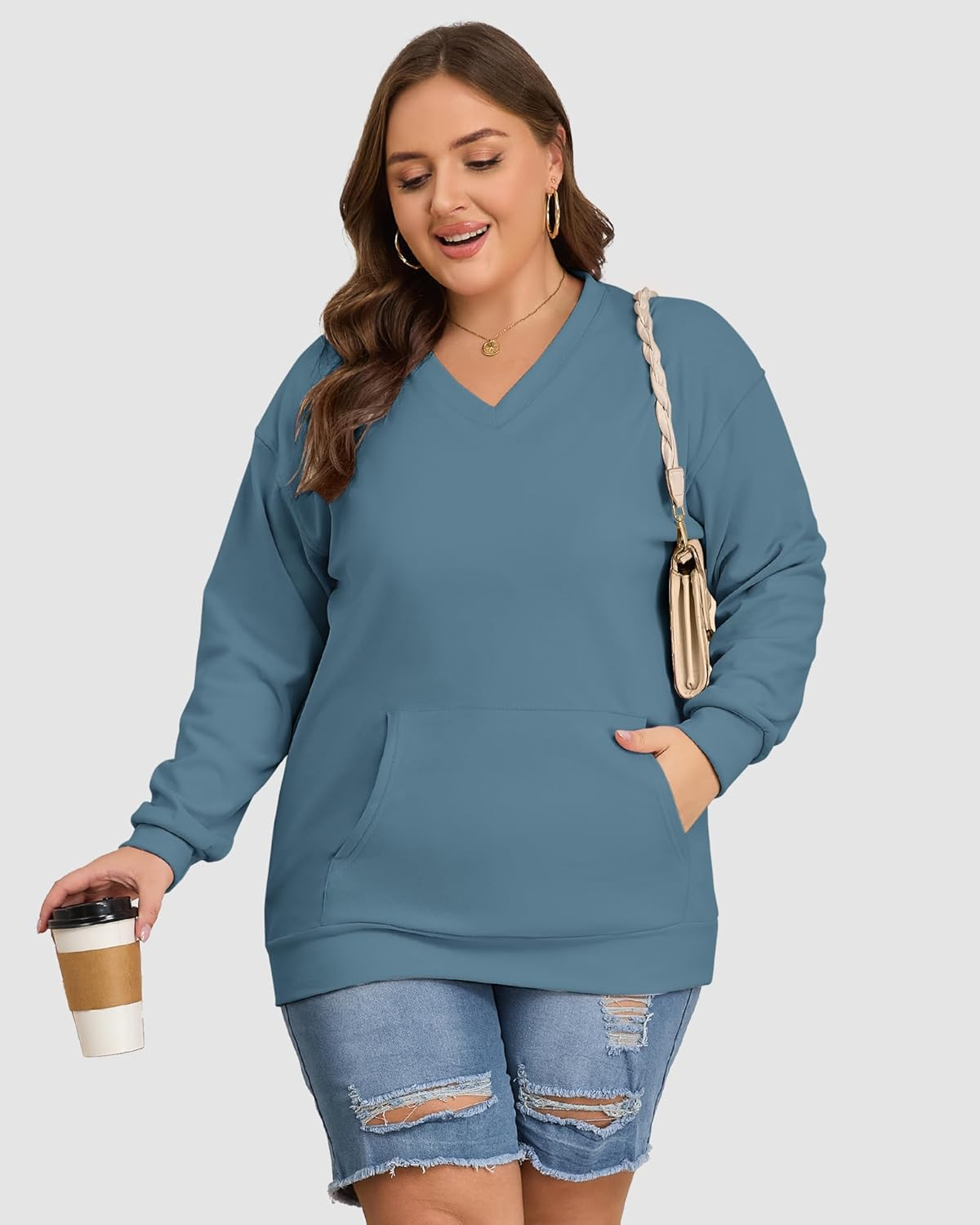 Womens Casual Long Sleeve Sweatshirt with Pockets