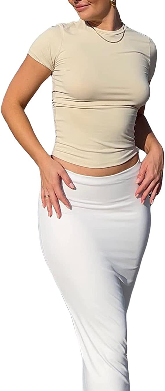 Slim Fit Short Sleeve Crew Neck Tight T Shirts-Pink Laura