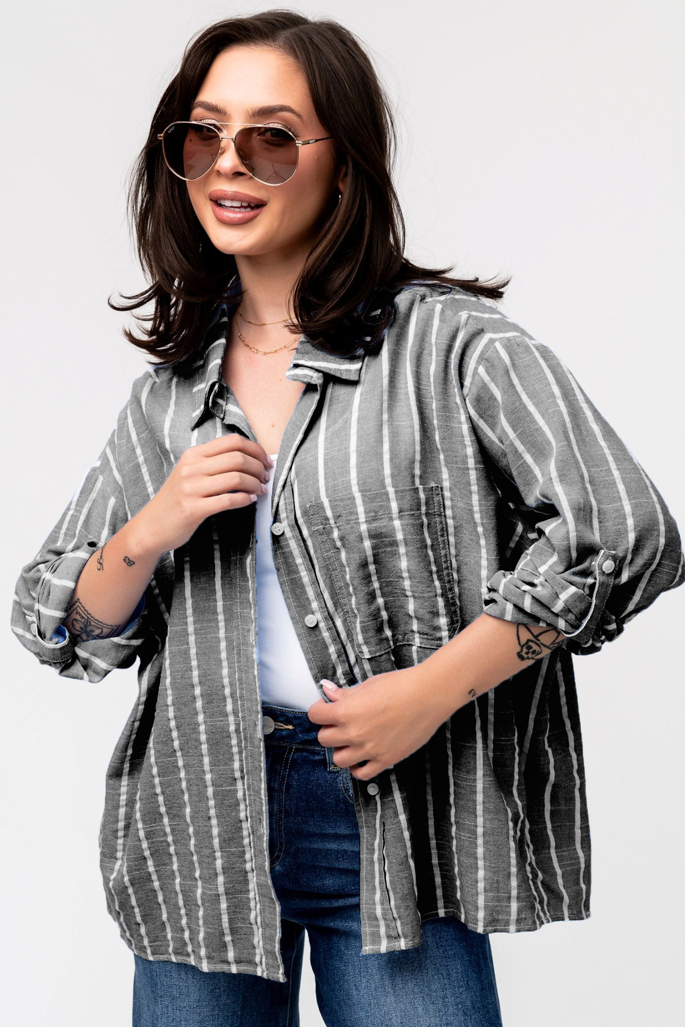 Women's Fashion Button Shirt Jacket Long Sleeve