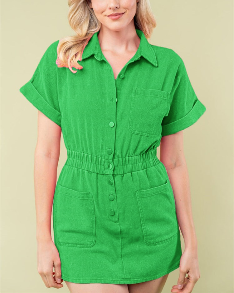 Half Sleeve Solid Woven Dress