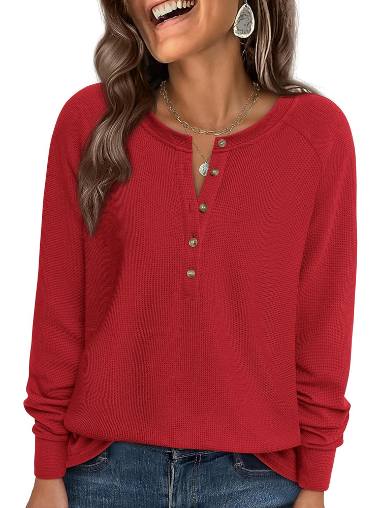 Women's Long Sleeve Waffle Knit Shirts (BUY 2 FREE SHIPPING)