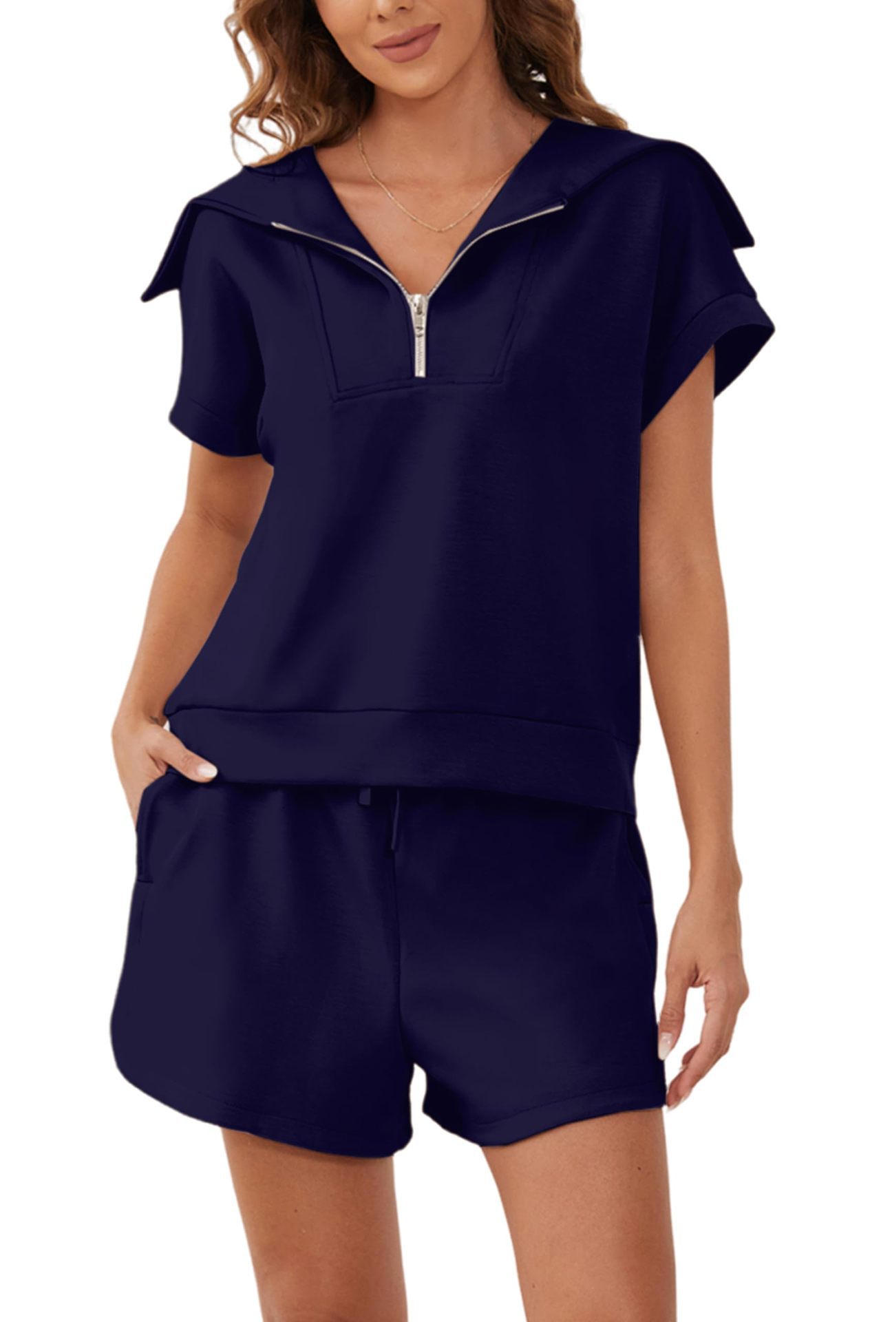 ⏰Hot Sale-Women's Navy Collar Half Zip Set (Buy 2 Free Shipping)
