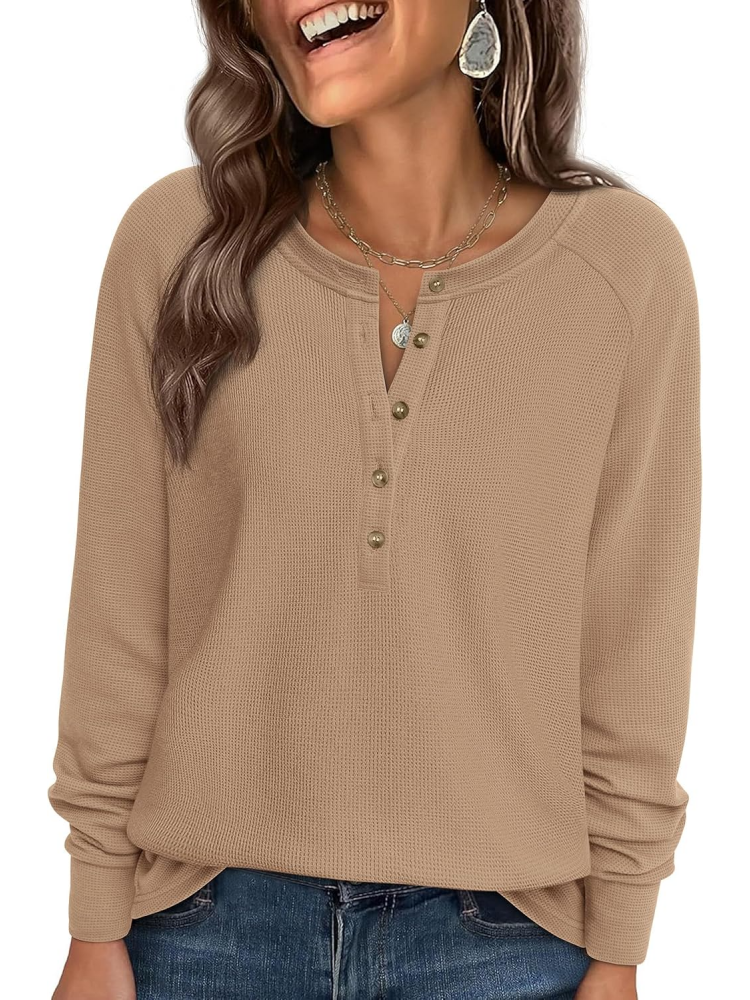 Women's Long Sleeve Waffle Knit Shirts (BUY 2 FREE SHIPPING)