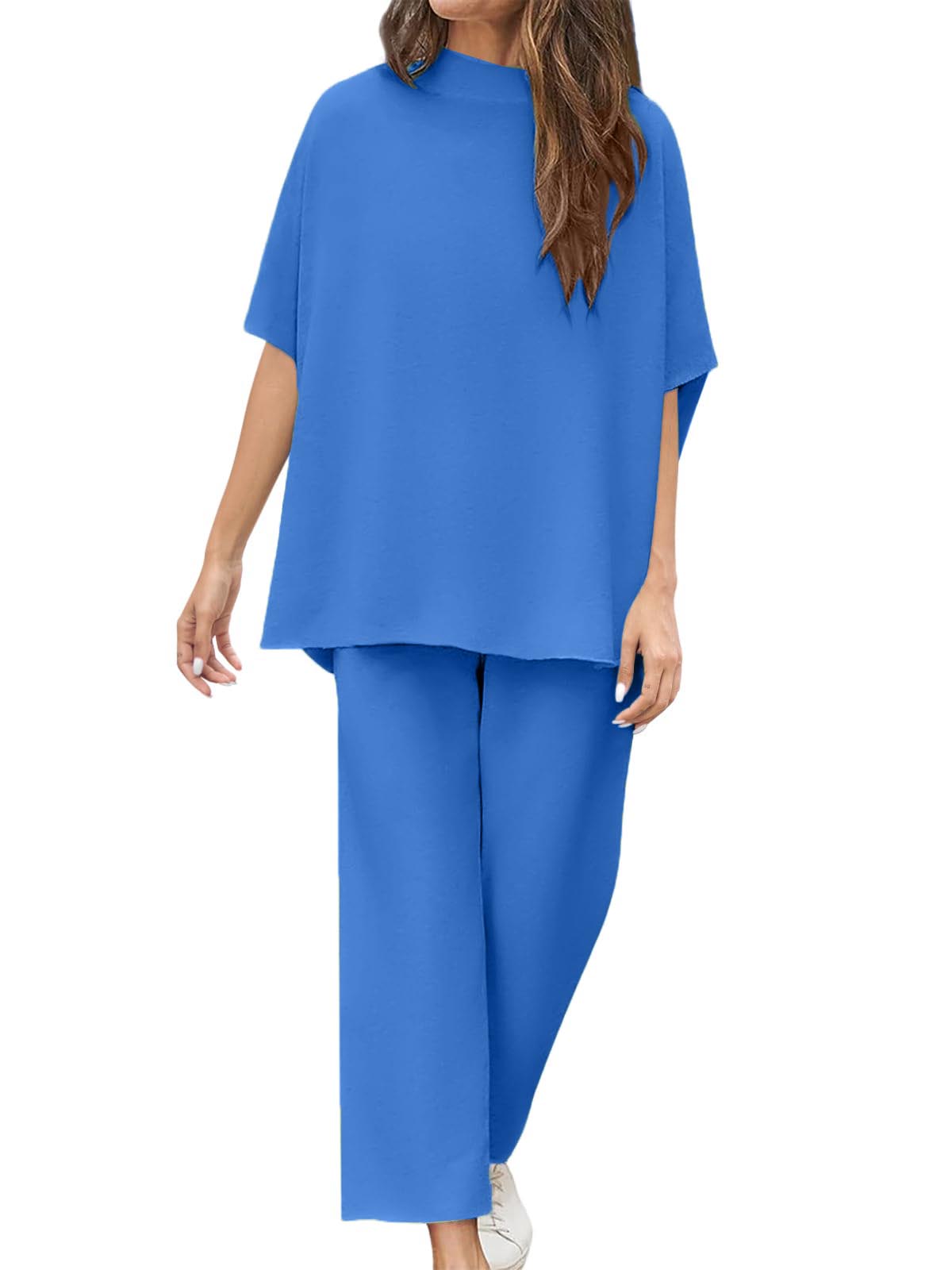 Limited time sale🔥Women's 2 Piece Outfits 3/4 Batwing Sleeve Pullover Top Wide Leg Pants Lounge Set