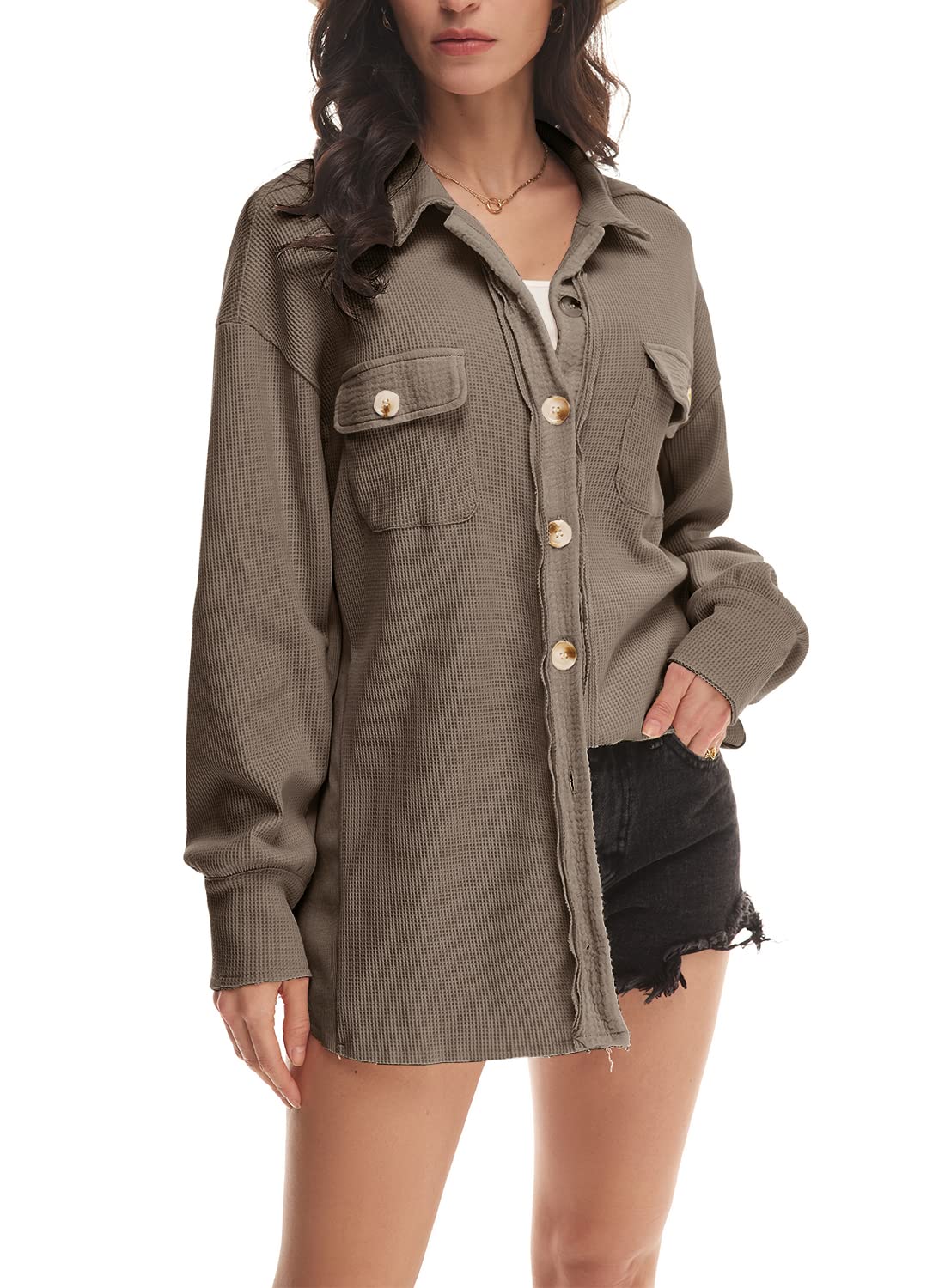 2023 Women's Waffle Knit Shirt Button Jacket