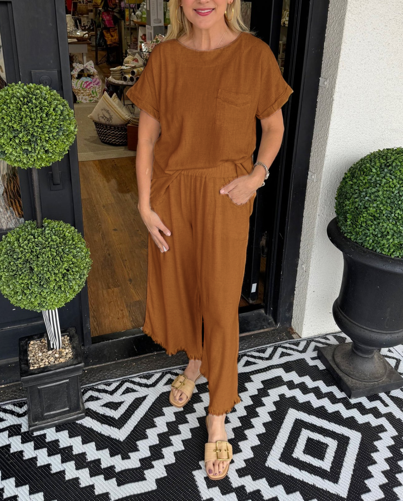 Women's Casual Solid Cotton Linen Lounge Set