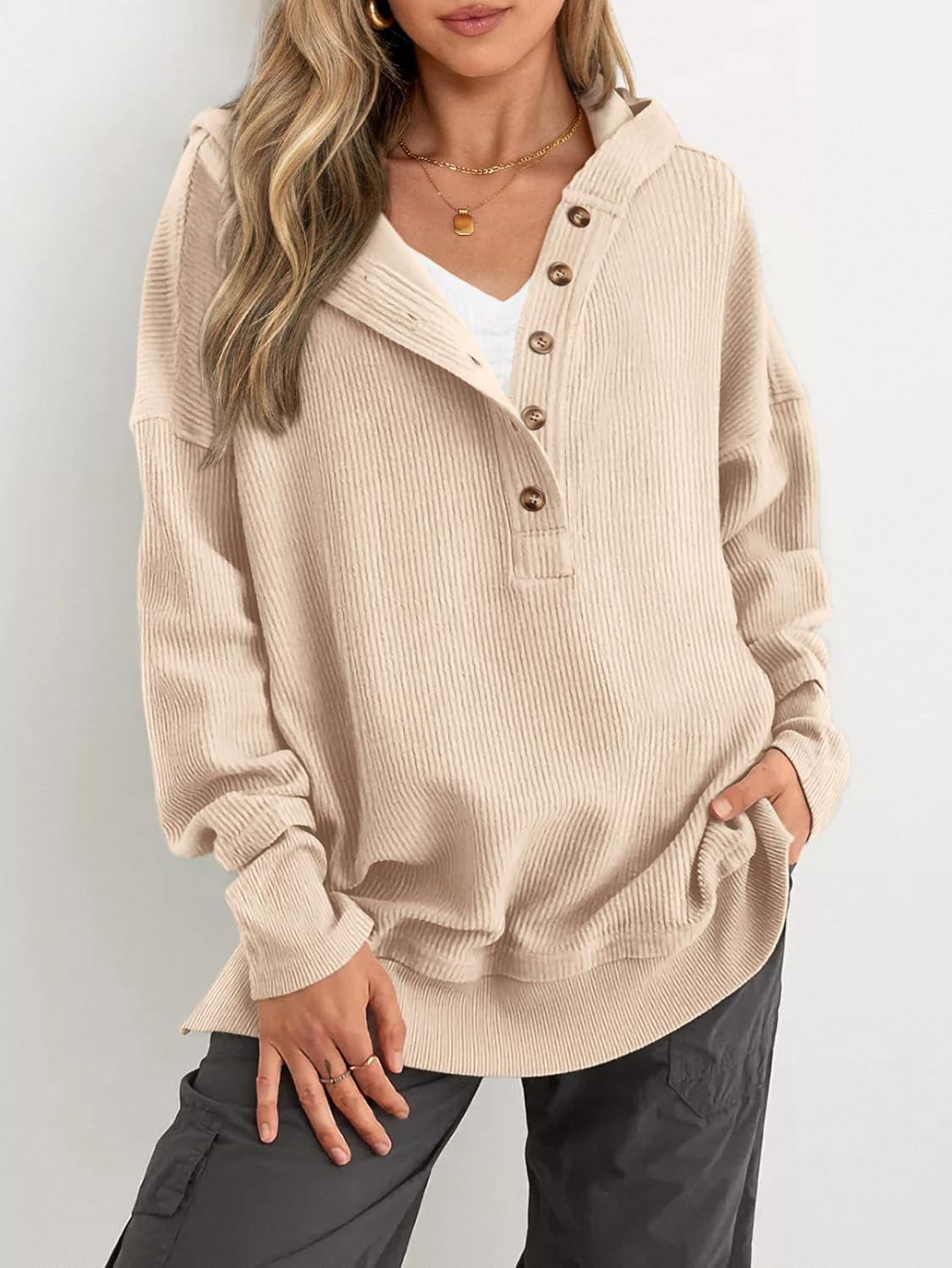 Womens Oversized Hoodie Button Down Sweatshirt