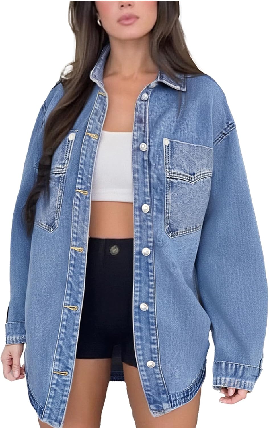 Womens Denim Jacket Wash Jean Jacket Coats With Pockets