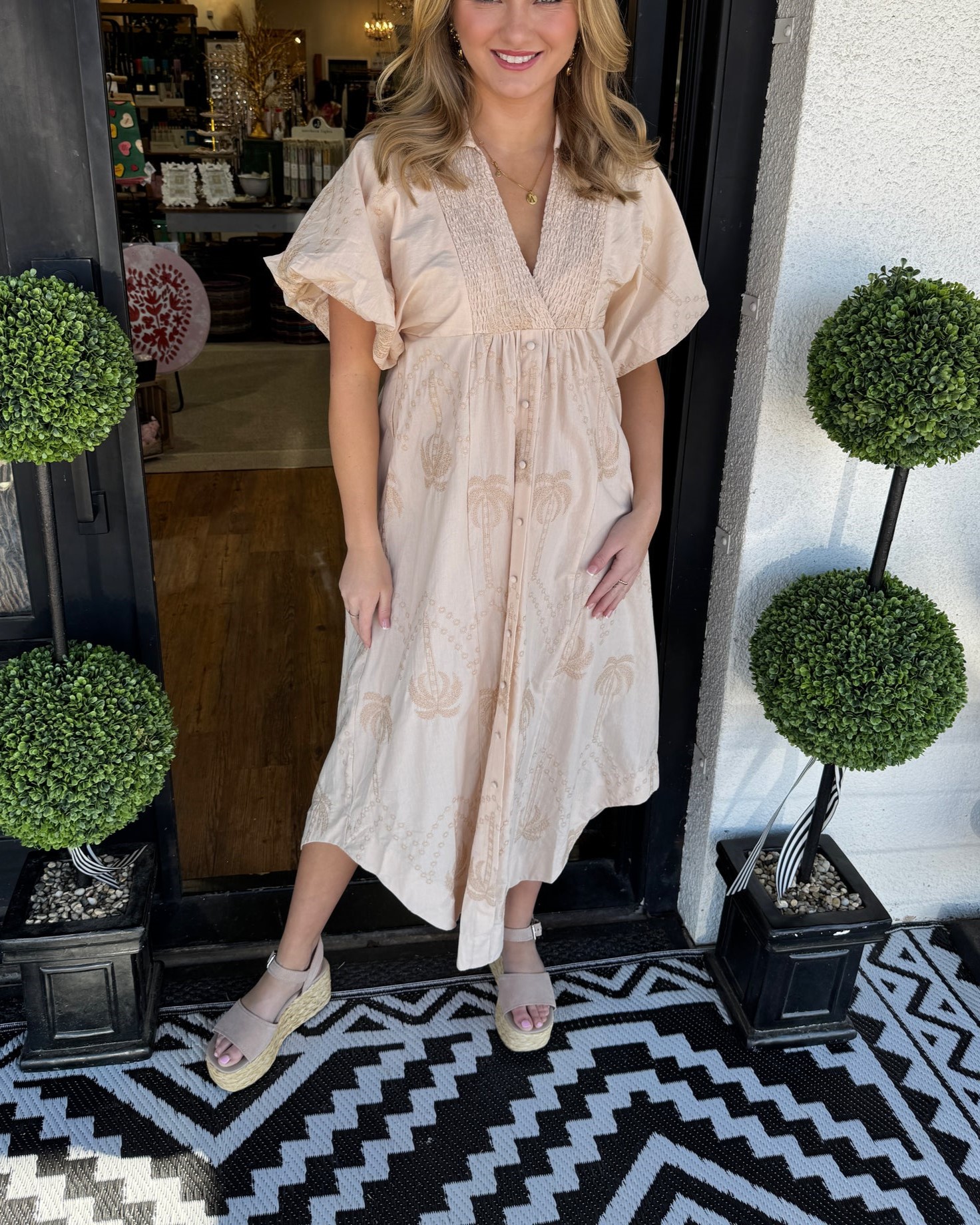 Oversized Textured V-Neck Palm Tree Print Dress (Buy 2 Free Shipping)