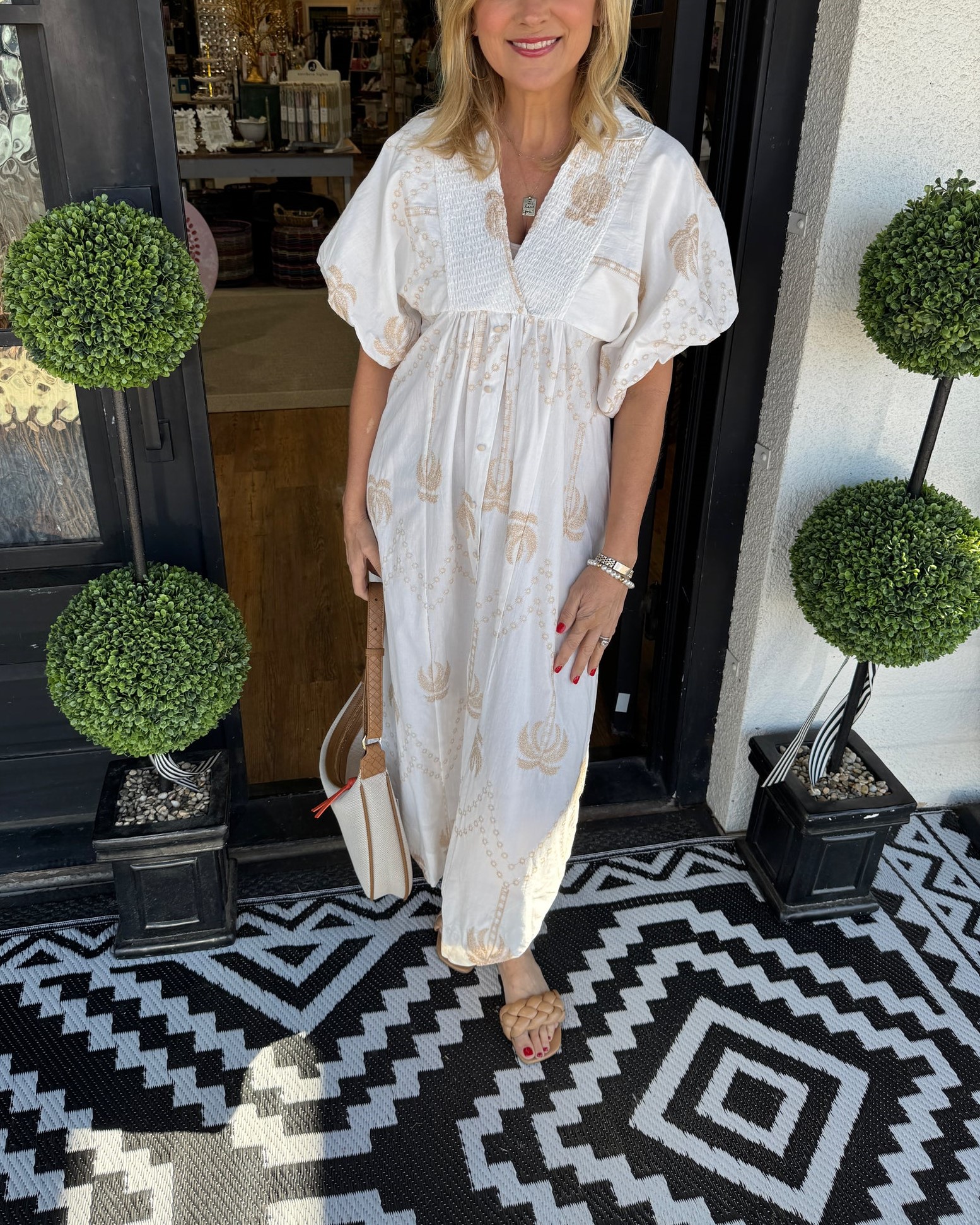 Oversized Textured V-Neck Palm Tree Print Dress (Buy 2 Free Shipping)