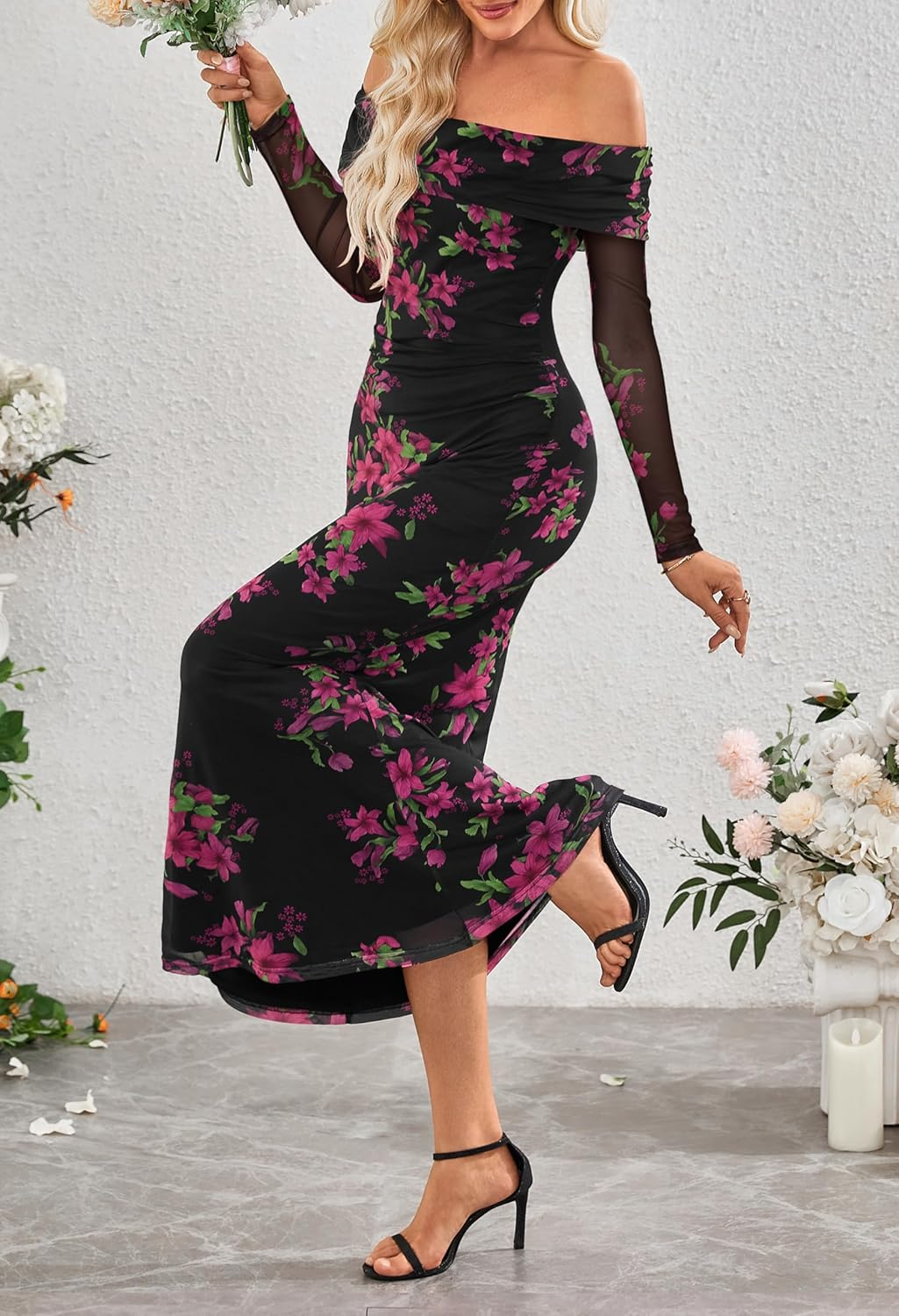 Women's Fall Off Shoulder Floral Maxi Dresses (BUY 2 FREE SHIPPING)
