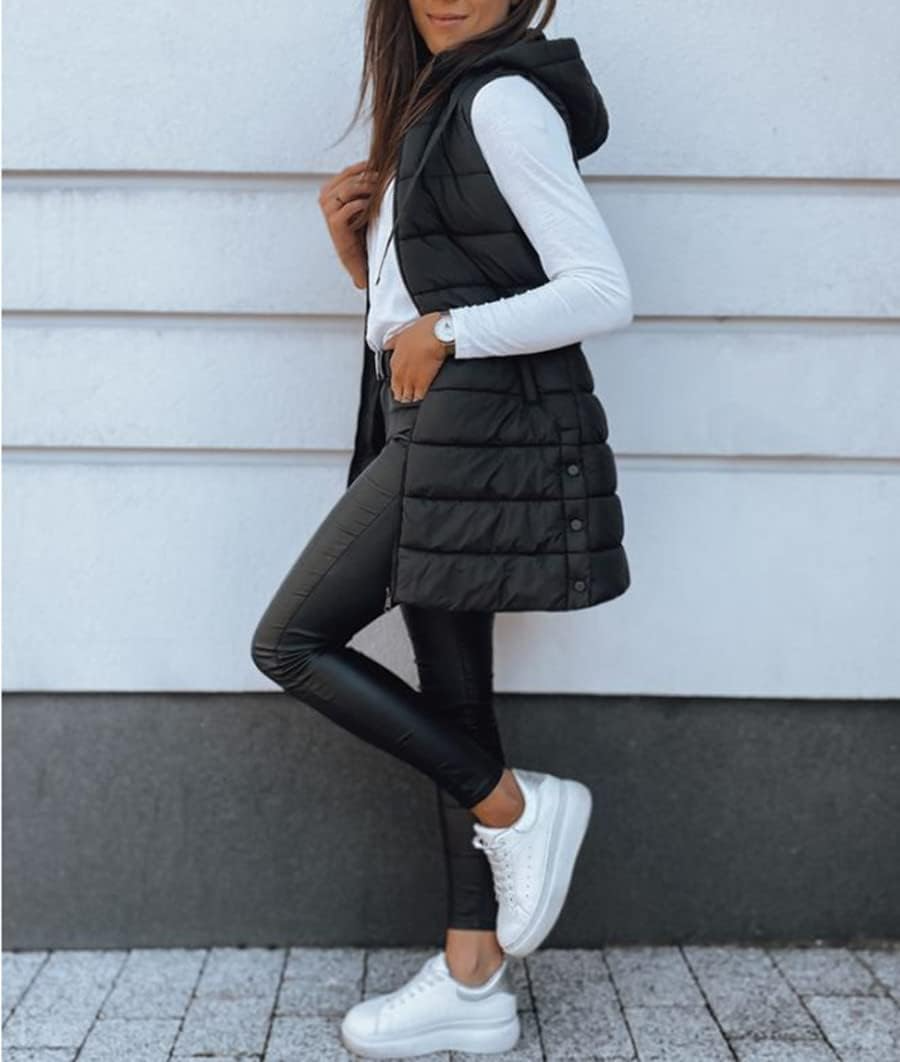 Women's Vest Sleeveless Jacket Stand Collar with Full Zipper Pockets