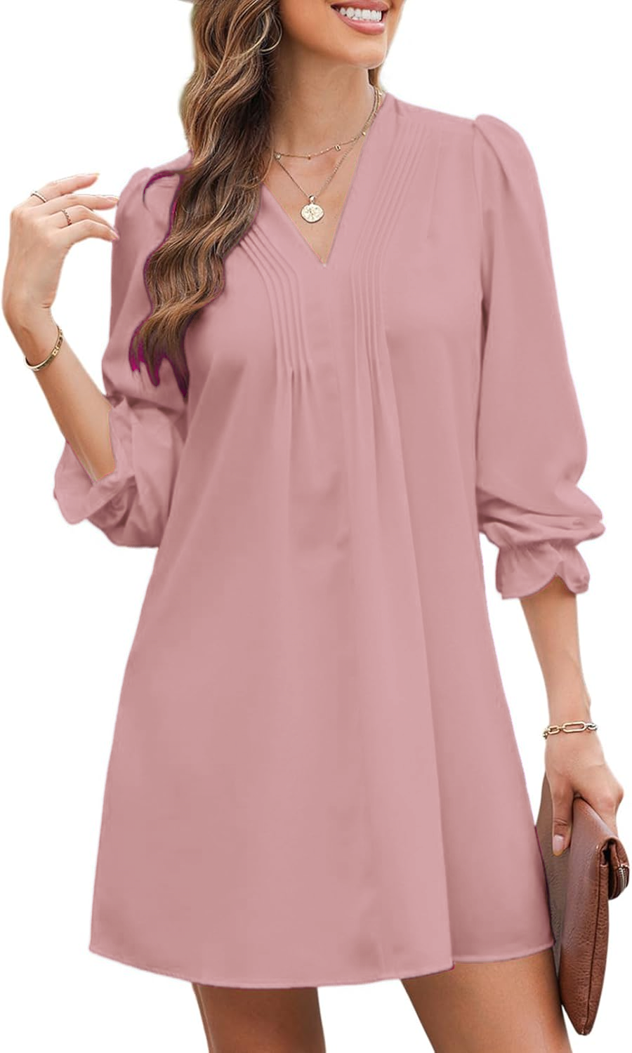 Women's Elegant V-Neck Pleated A-Line Ruffle Sleeve Midi Dress(BUY 2 FREE SHIPPING)