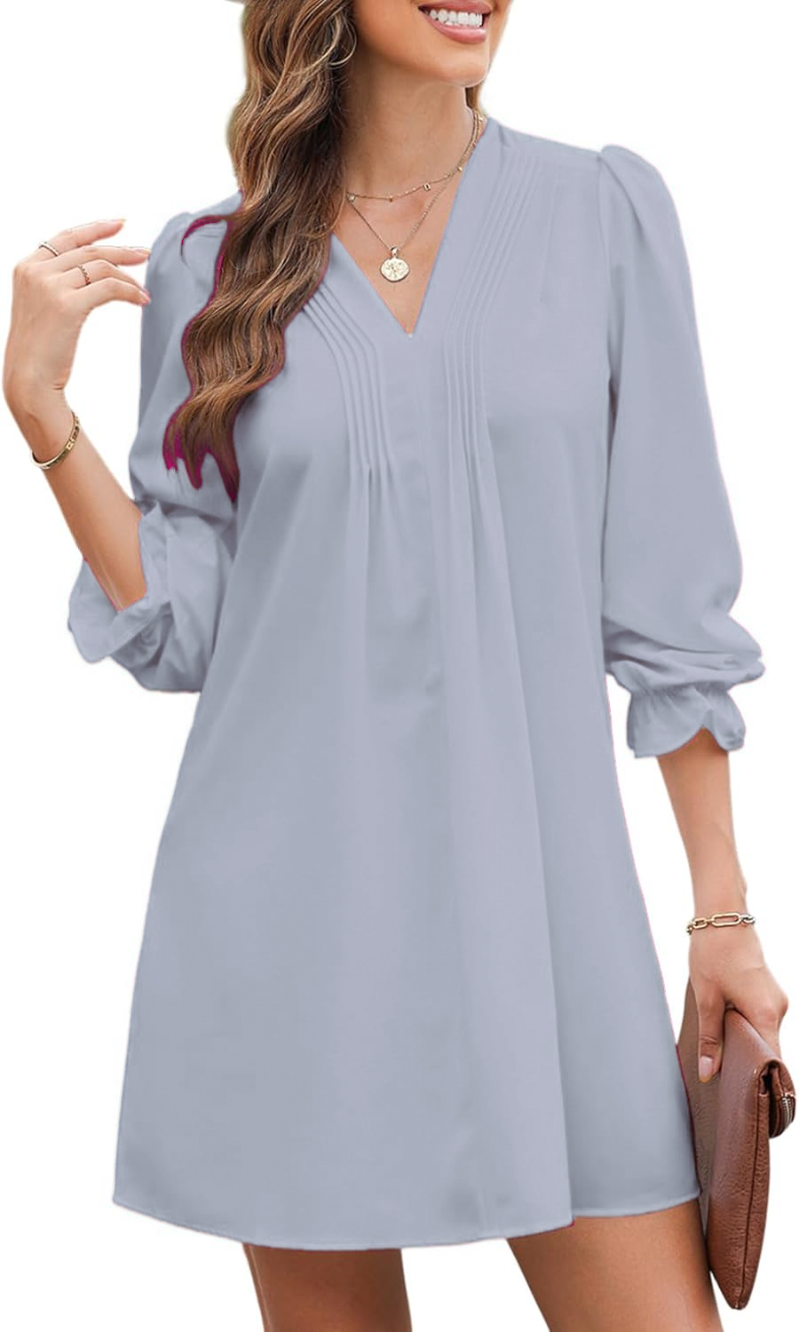 Women's Elegant V-Neck Pleated A-Line Ruffle Sleeve Midi Dress(BUY 2 FREE SHIPPING)