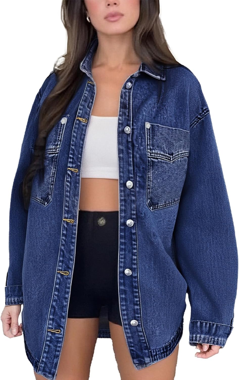 Womens Denim Jacket Wash Jean Jacket Coats With Pockets