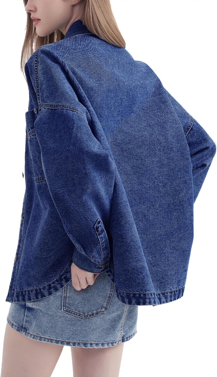 Womens Denim Jacket Wash Jean Jacket Coats With Pockets