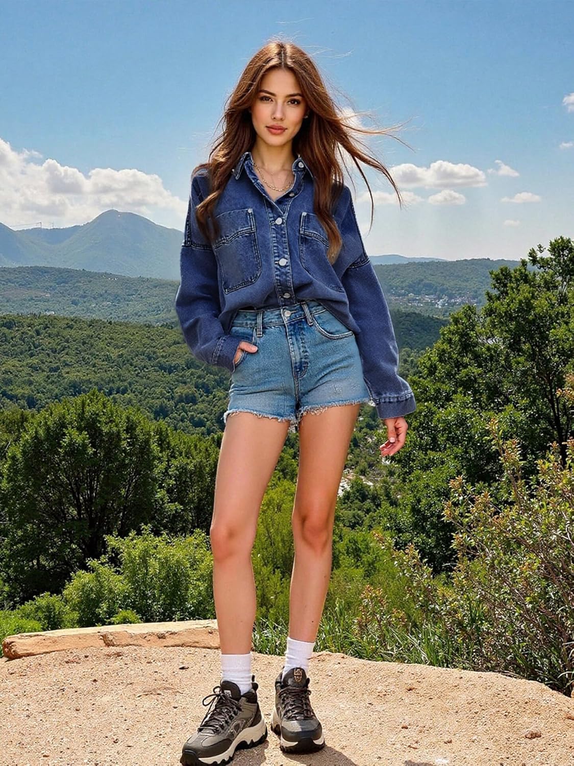 Womens Denim Jacket Wash Jean Jacket Coats With Pockets