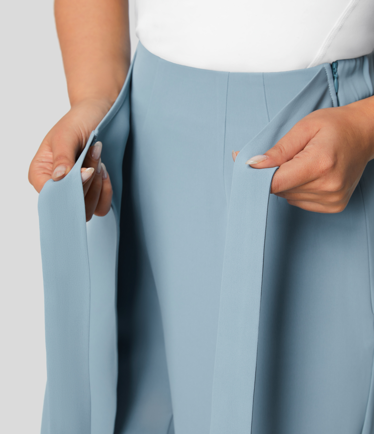 High Waisted Tie Side Invisible Zipper Wide Leg Work Suit Pants